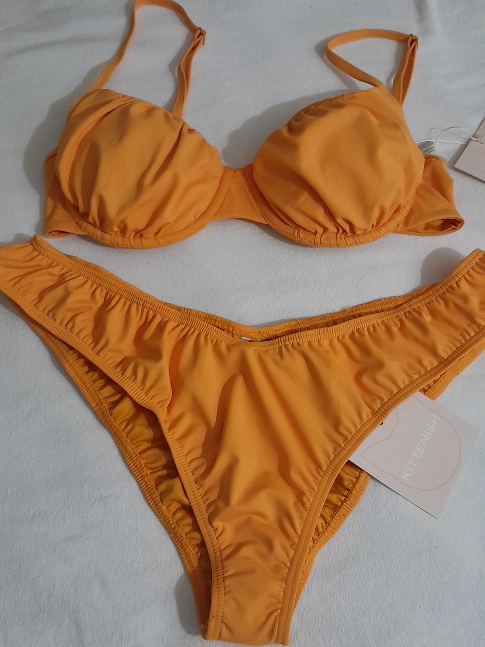 Kittenish Golden Orange Ruched Bikini Bottoms